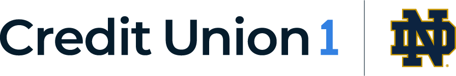 Credit Union 1 and Notre Dame Monogram Logo Lockup