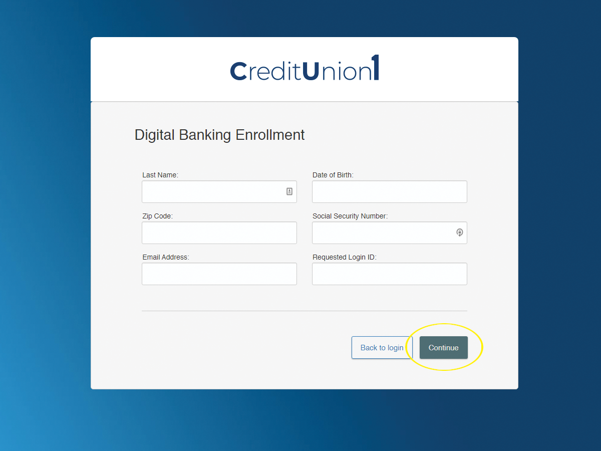 Digital Banking Enrollment Screen