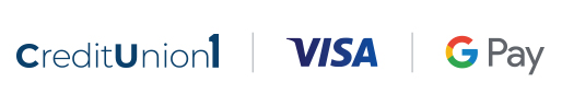 Credit Union 1, Visa, Google Pay logos