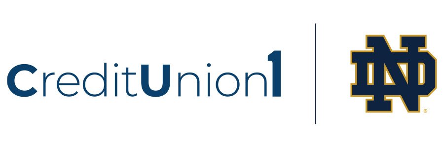Credit Union 1 and Notre Dame Monogram Logo Lockup
