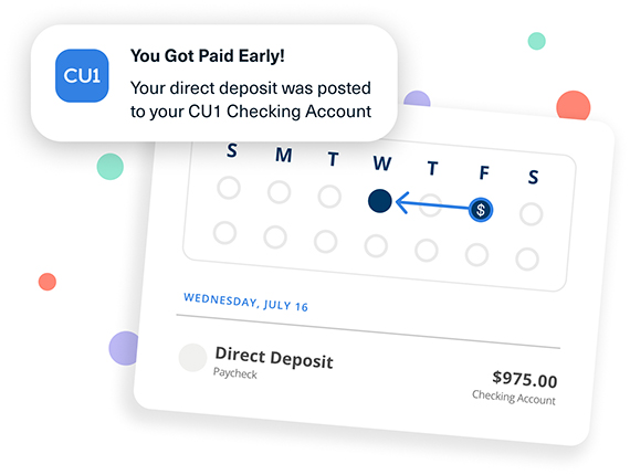 You got paid early! Your direct deposit was posted to your CU1 Checking Account.